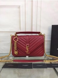 YSL Flap Bag Calfskin Leather 2508 red Gold buckle JH08322iO55