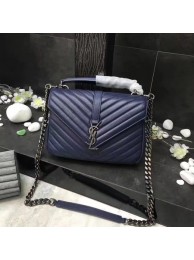 YSL Flap Bag Calfskin Leather 392737 blue silver buckle JH08305jX53