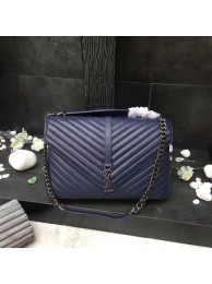 YSL Flap Bag Calfskin Leather 392738 blue silver buckle JH08293ul51