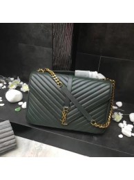 YSL Flap Bag Calfskin Leather 392738 green Gold buckle JH08292qd52