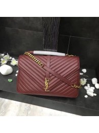 YSL Flap Bag Calfskin Leather 392738 red Gold buckle JH08298sX32