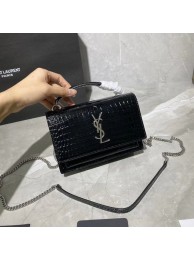 Yves Saint Laurent Calfskin Leather Shoulder Bag Y533036A black&silver-Tone Metal JH07769Vu52