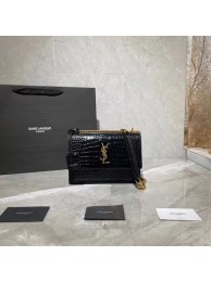 Yves Saint Laurent Calfskin Leather Shoulder Bag Y542206A Black&gold-Tone Metal JH07766Xy49