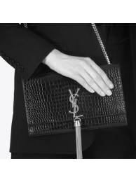 Yves saint Laurent crocodile leather Shoulder Bag 1456 black Silver Chain JH08186lp62
