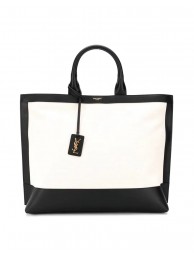 Yves Saint Laurent SHOPPING TAG IN CANVAS AND LEATHER Y615719 black&white JH07751aT18