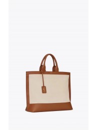 Yves Saint Laurent SHOPPING TAG IN CANVAS AND LEATHER Y615719 brown&white JH07750VQ41